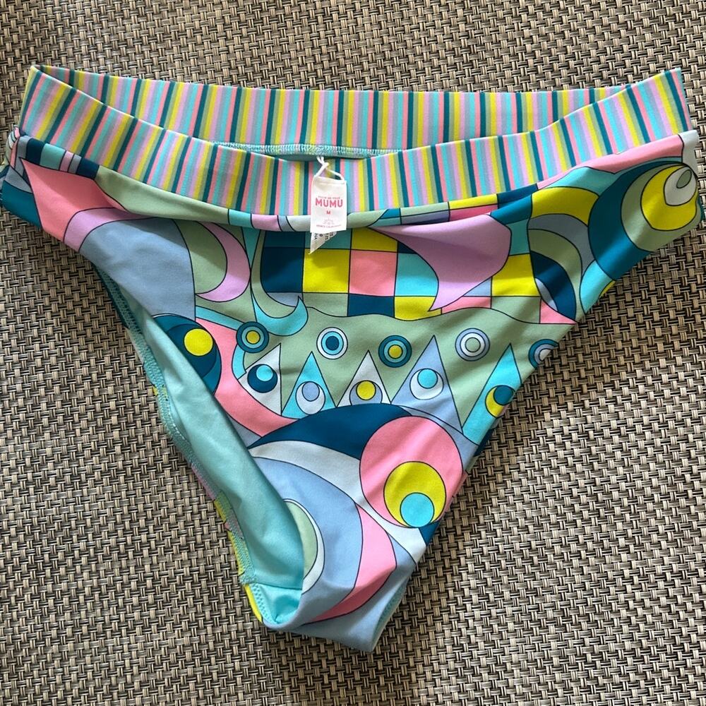 SHOW ME YOUR MUMU Bali Bottom Go Go Geo Blue Pink Print Stripe BandM - Picture 3 of 5